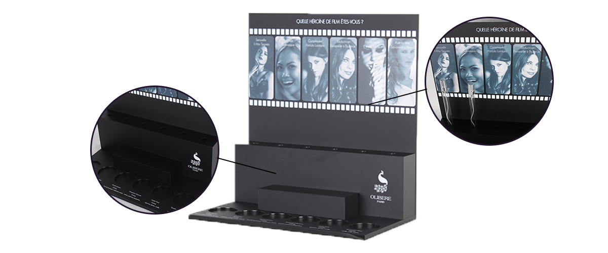 T4mm黑色哑光亚克力香水柜台展示，化妆品促销展架